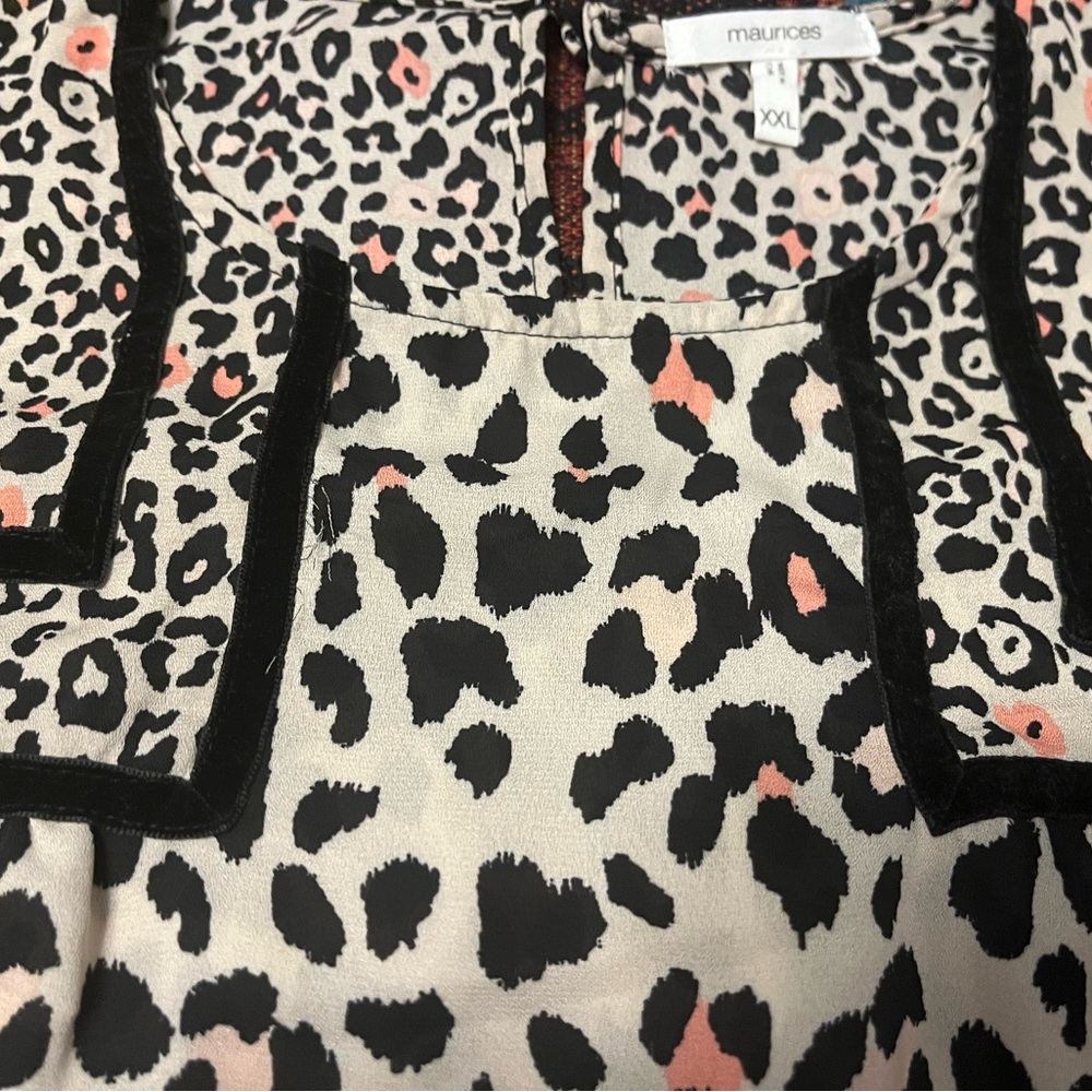 Maurices Animal Leopard Print Top in Black and Cream Puff Sleeves Size XXL NWOT - Picture 2 of 7